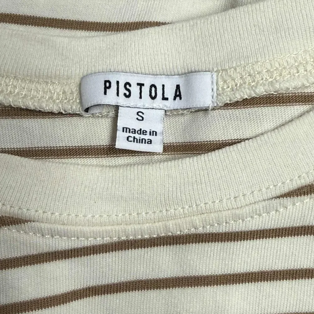 Anthropologie Pistola Trina Muscle Tee Sable Striped Boxy Fit Crew Neck Small - Picture 6 of 8